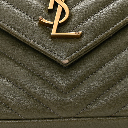 Saint Laurent Sheepskin Matelasse Chevron Monogram Medium College Bag Military Olive 17 of 20