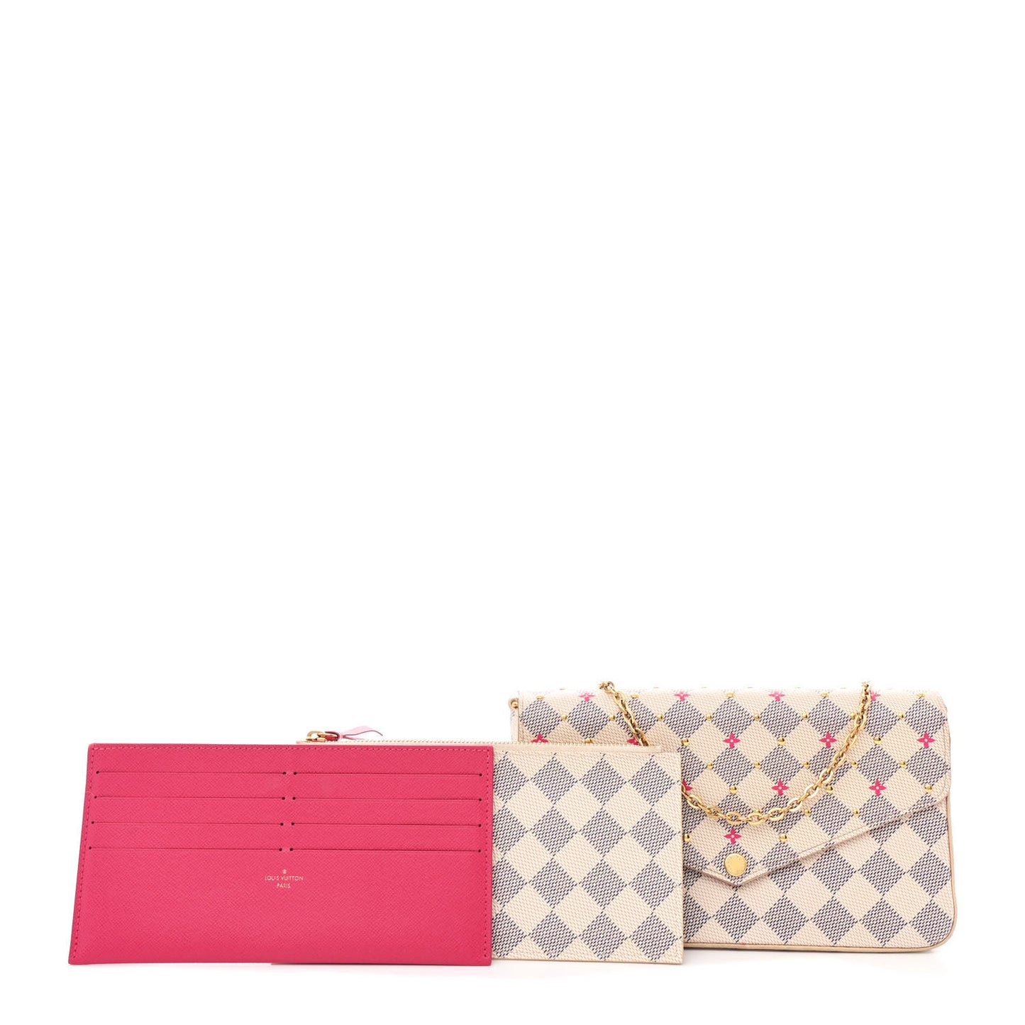 Damier Azur Studded Pochette Felicie Chain Wallet Fuchsia