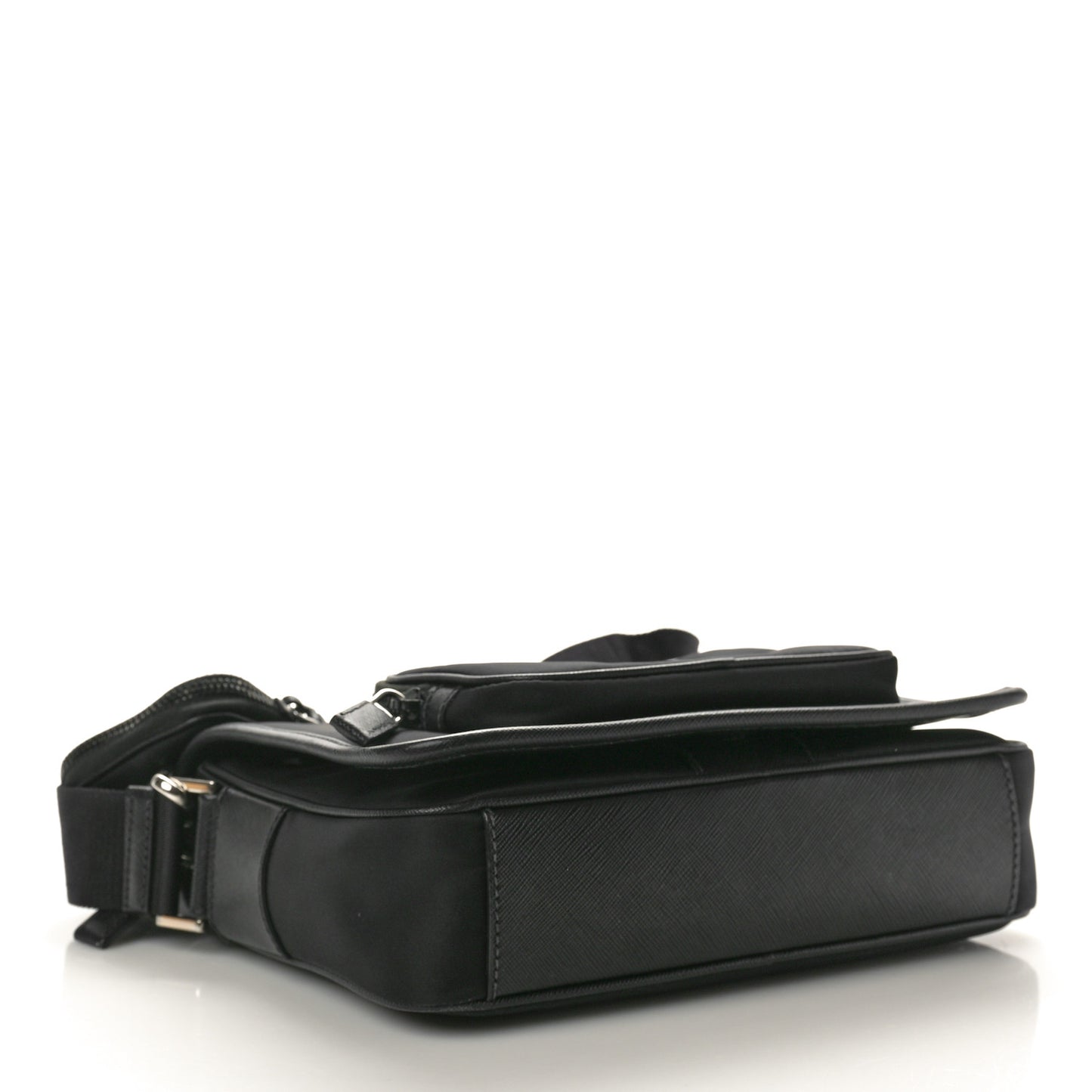 Re-Nylon Tessuto Saffiano Pocket Flap Messenger Bag Black