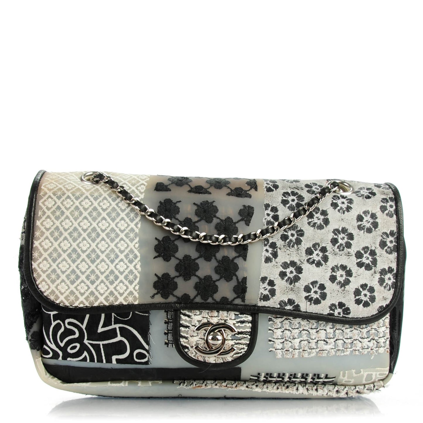 Tweed Patchwork Medium Single Flap Black