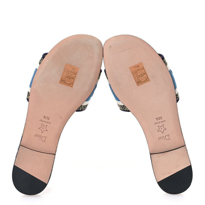 Christian Dior Canvas D-Constellation Embroidered Dway Flat Slide Sandals 36.5 Black Multicolor 5 of 9