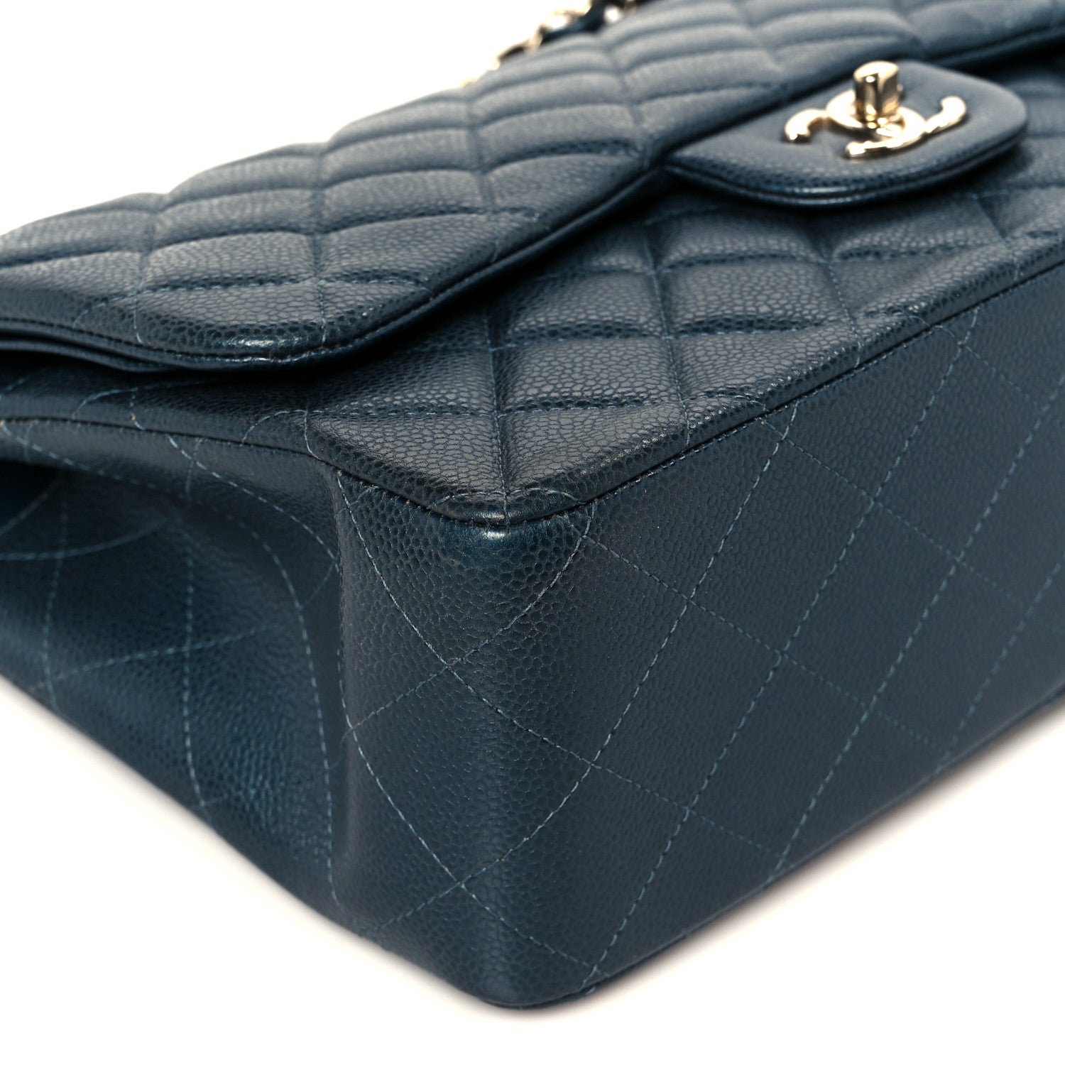 Chanel Metallic Caviar Quilted Jumbo Double Flap Dark Blue 10 of 11