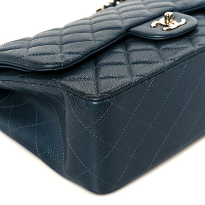 Chanel Metallic Caviar Quilted Jumbo Double Flap Dark Blue 10 of 11