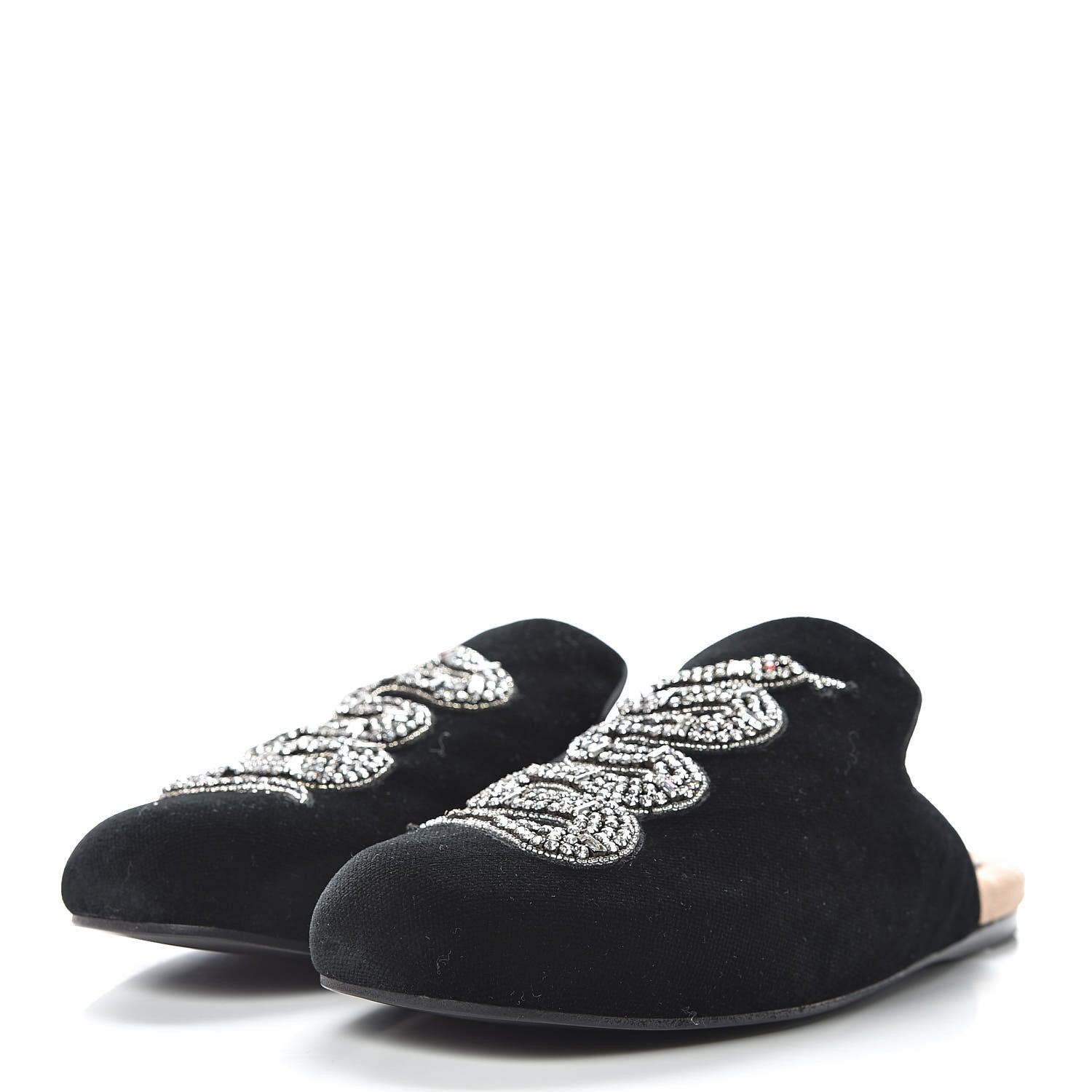 Gucci Velvet Crystal Snake Embroidered Womens Slippers 37.5 Black 3 of 11