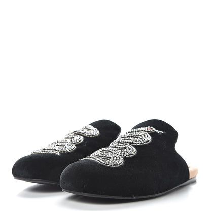 Gucci Velvet Crystal Snake Embroidered Womens Slippers 37.5 Black 3 of 11