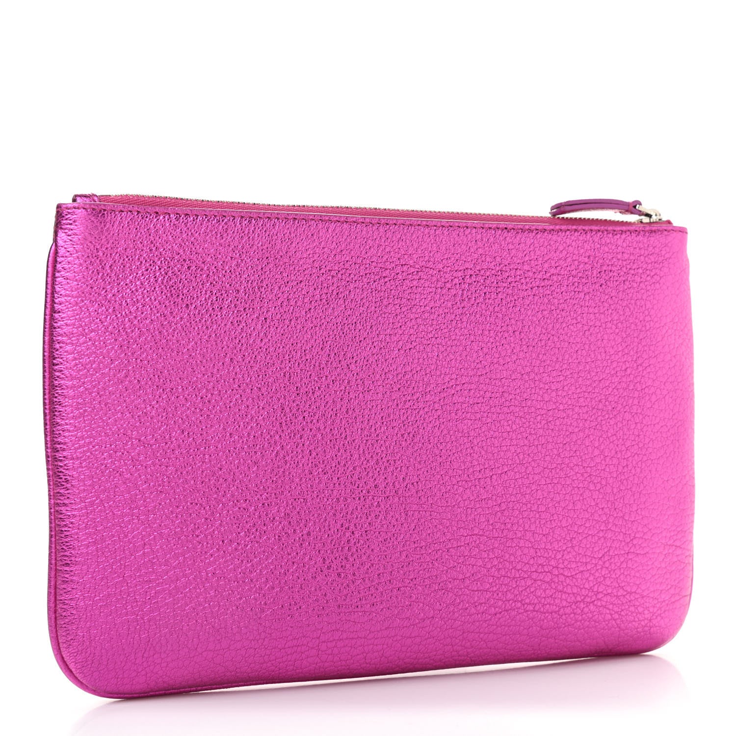 Balenciaga Metallic Goatskin Logo Large Everyday Zip Pouch Rose Fuchsia Black 3 of 8