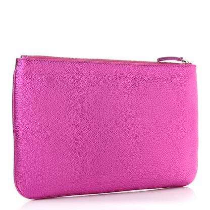 Balenciaga Metallic Goatskin Logo Large Everyday Zip Pouch Rose Fuchsia Black 3 of 8