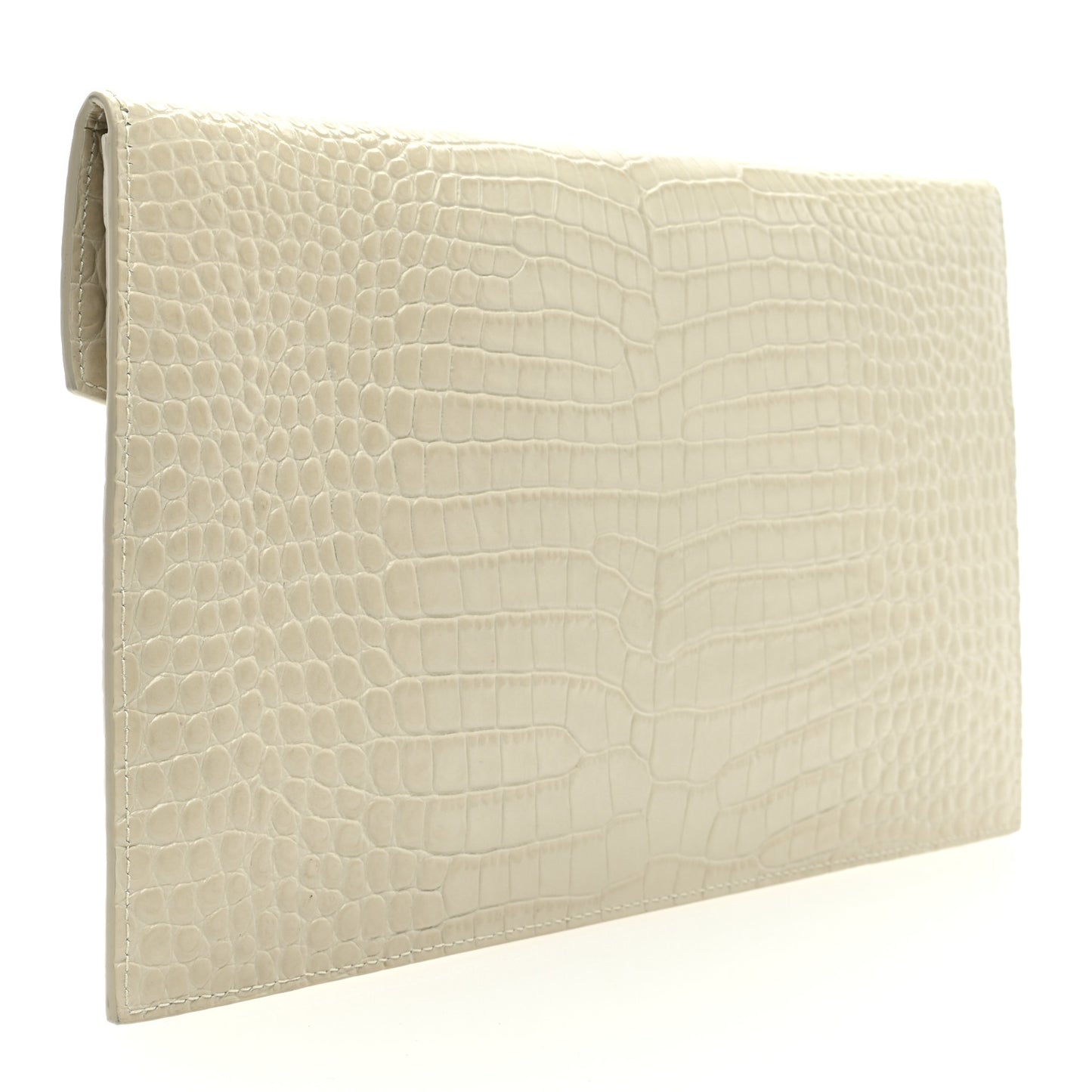 Calfskin Crocodile Embossed Uptown Monogram Clutch Porcellana