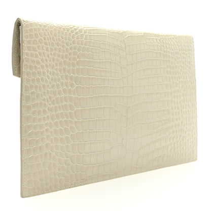 Saint Laurent Calfskin Crocodile Embossed Uptown Monogram Clutch Porcellana 3 of 7