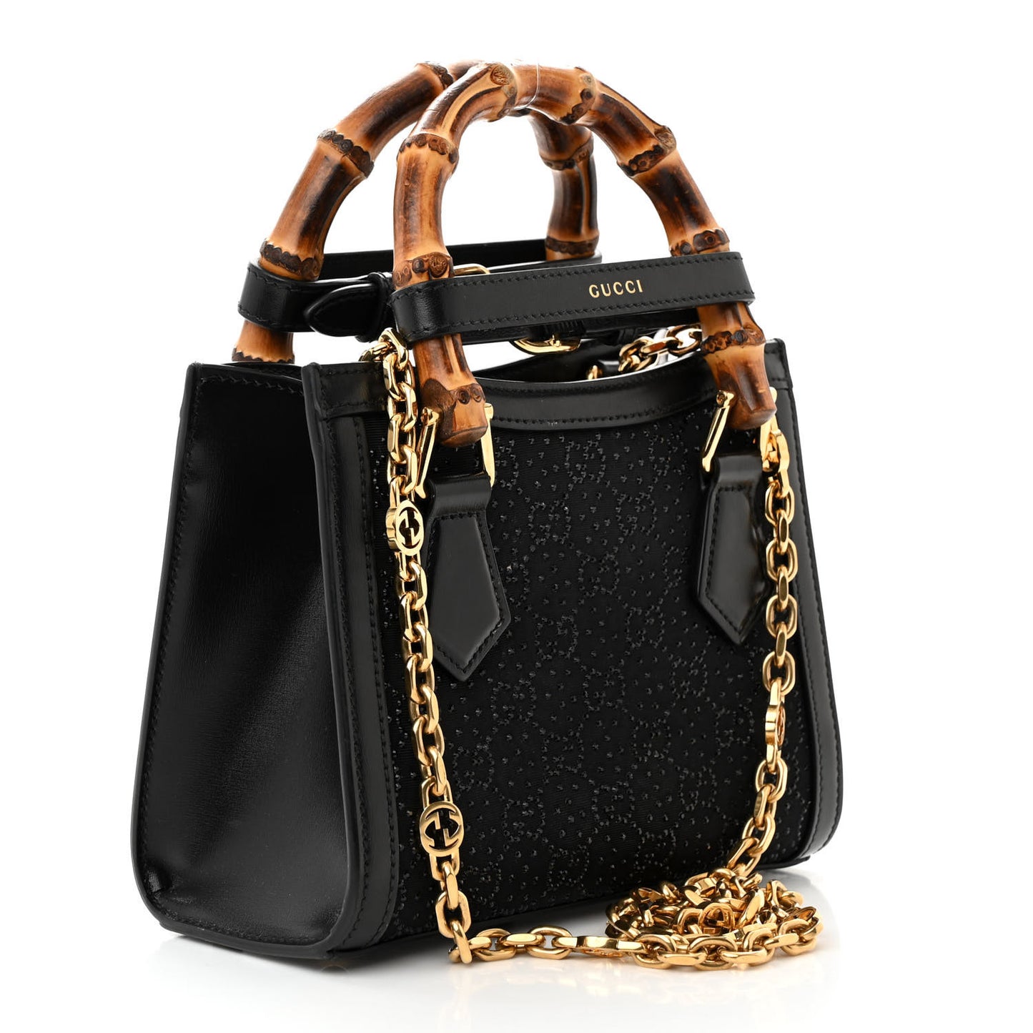 New Canvas Charisma Calfskin Crystal GG Monogram Mini Diana Tote Black