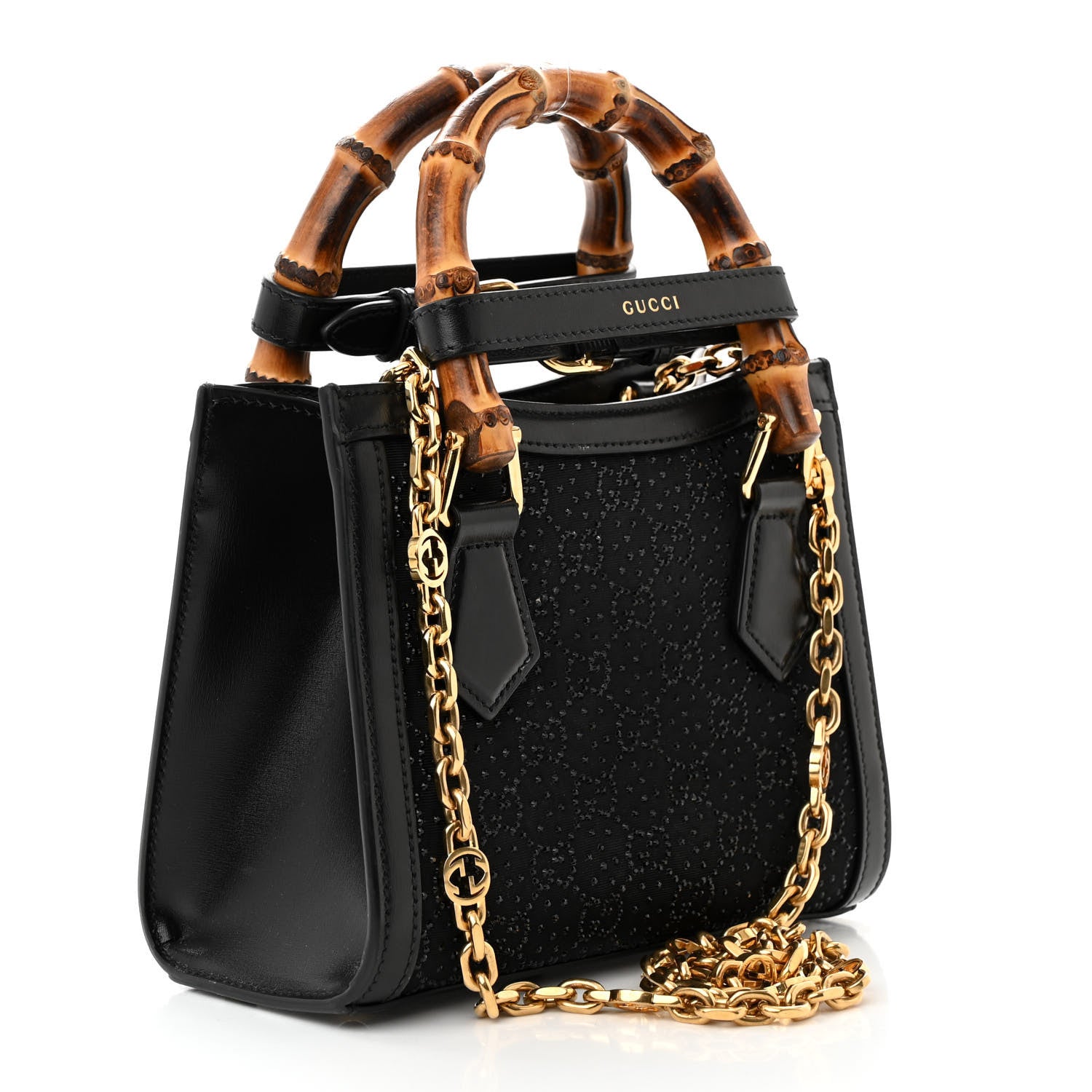 Gucci New Canvas Charisma Calfskin Crystal GG Monogram Mini Diana Tote Black 3 of 12