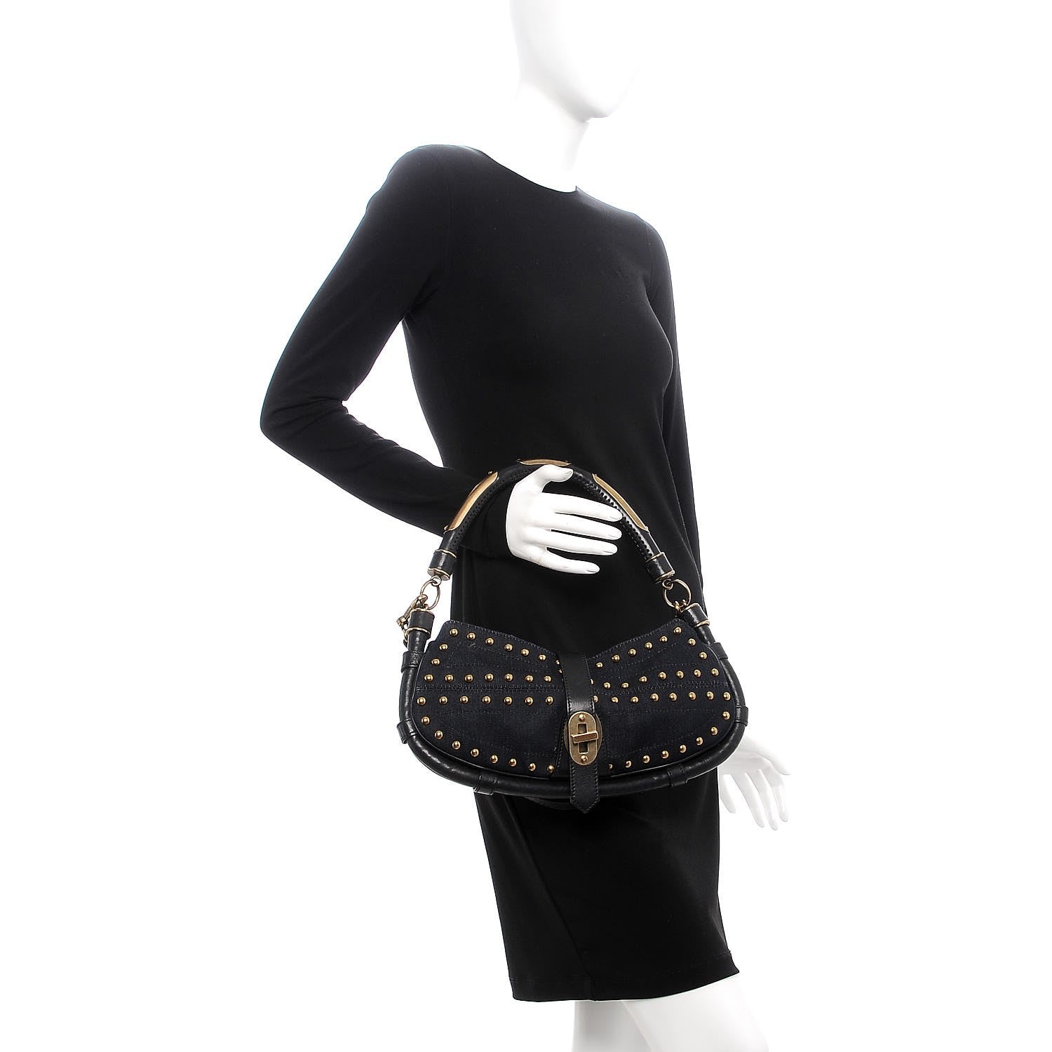 Burberry Denim Studded Shoulder Bag Navy Blue 3 of 10
