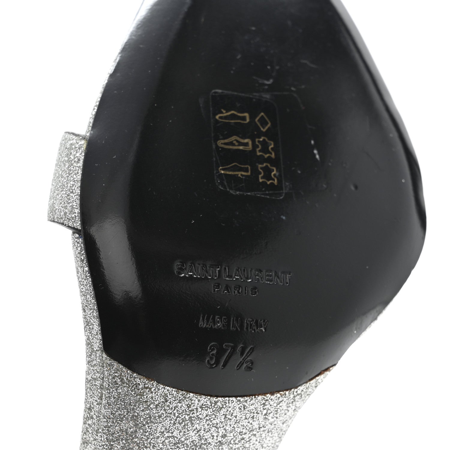 Saint Laurent Glitter Amber 105 Ankle Strap Sandals 37.5 Silver 9 of 13