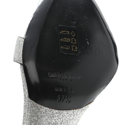 Saint Laurent Glitter Amber 105 Ankle Strap Sandals 37.5 Silver 9 of 13