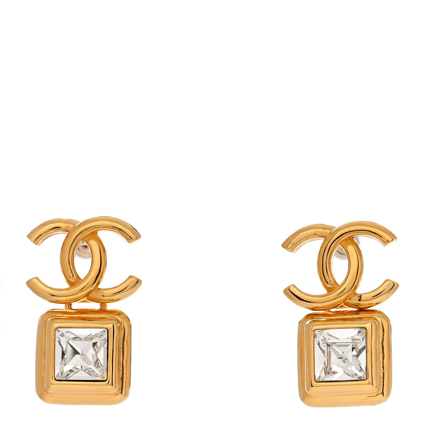 Large Crystal CC Drop Earrings Gold