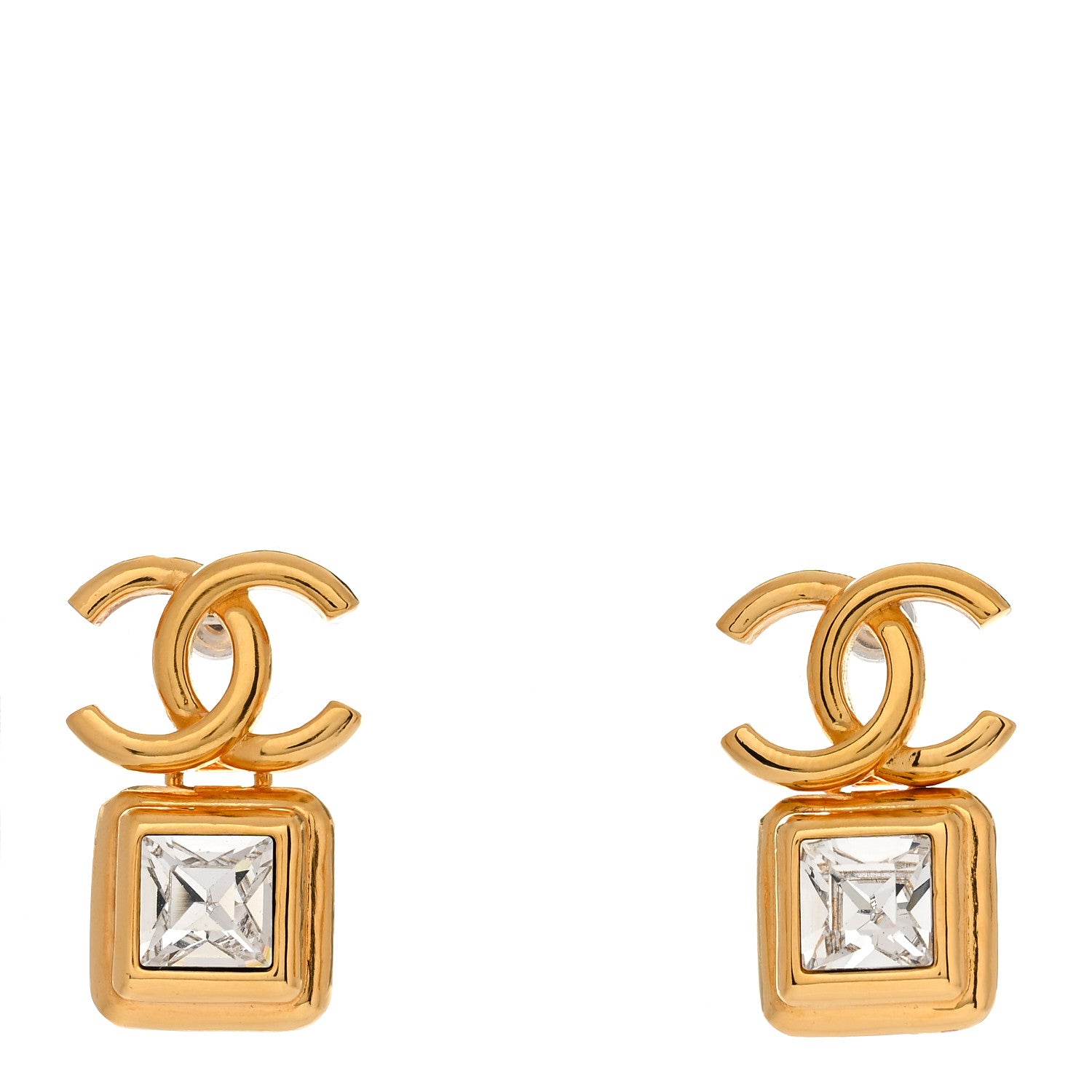 Chanel Large Crystal CC Drop Earrings Gold 1 of 5