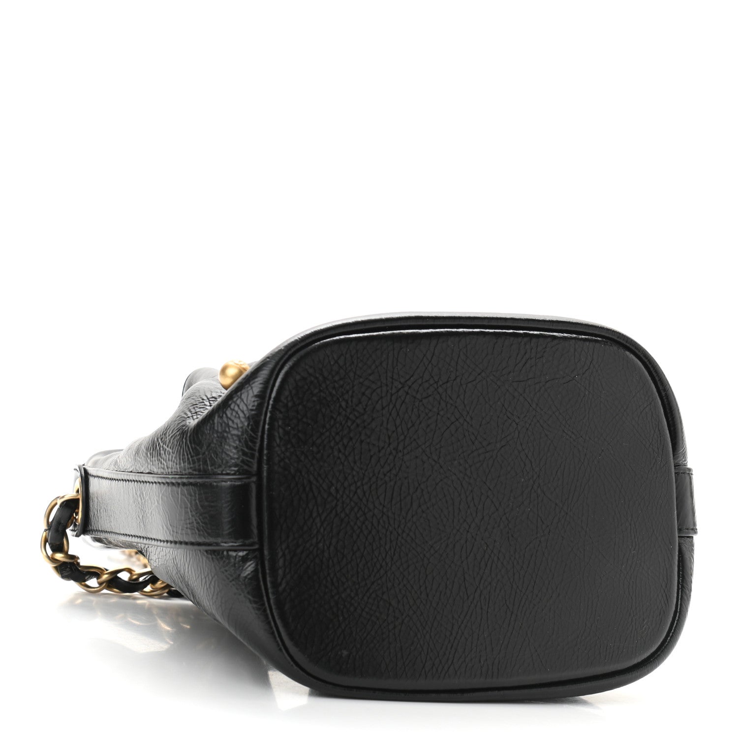 Chanel Shiny Aged Calfskin CC Chain Mini Drawstring Bag Black 4 of 9