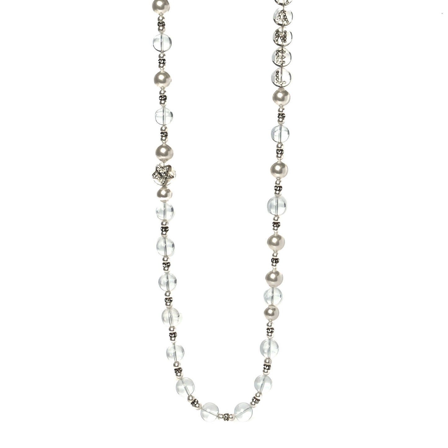 Resin Pearl Crystal Logo Long Necklace Transparent Gold