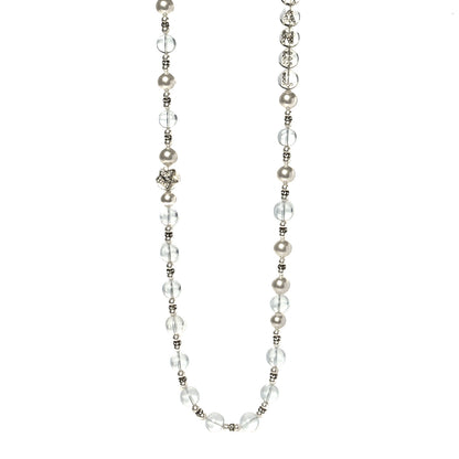 Chanel Resin Pearl Crystal Logo Long Necklace Transparent Gold 1 of 5