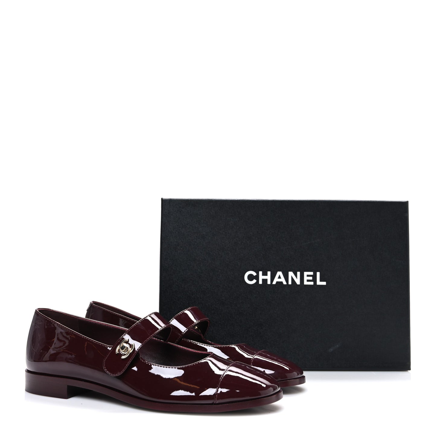 Patent Calfskin Mary Janes Flats 39.5 Burgundy
