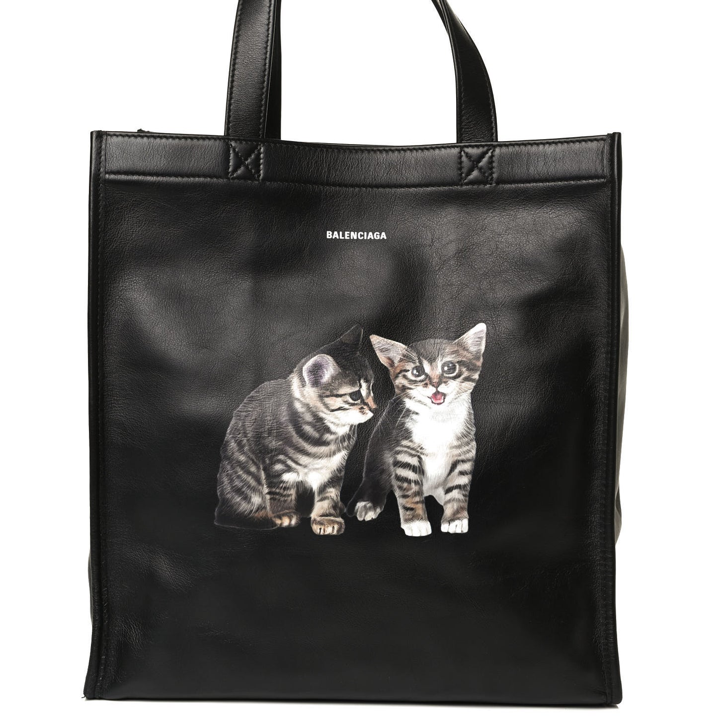 Calfskin Kittens Small Market Shopper Black