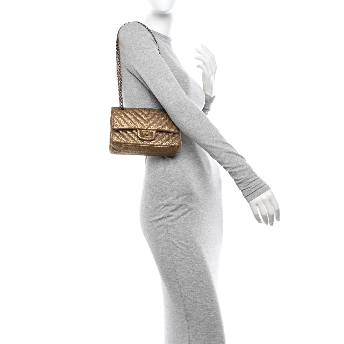 Metallic Grained Calfskin Chevron Quilted 2.55 Reissue 224 Flap Gold