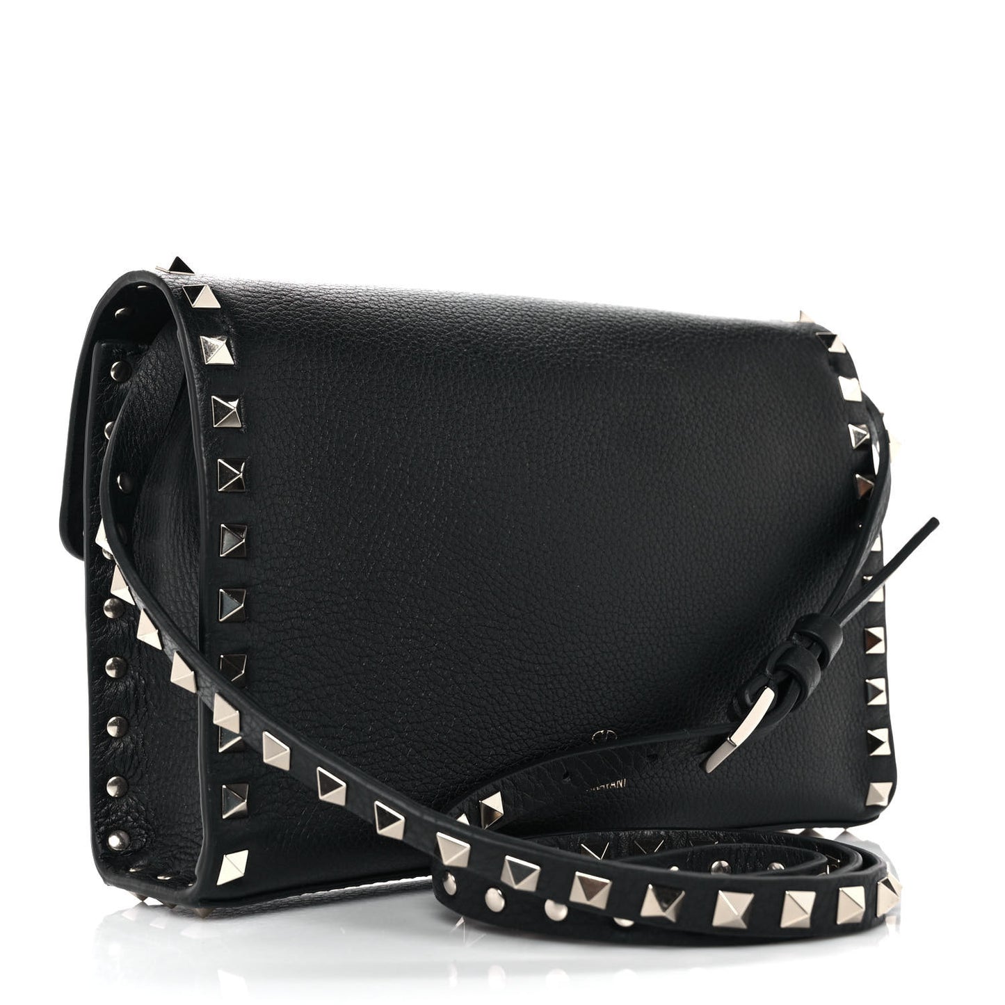 Pebbled Calfskin Medium Rockstud Flip Lock Crossbody Bag Black