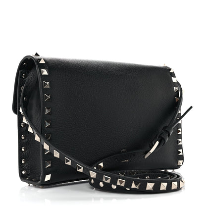 Valentino Garavani Pebbled Calfskin Medium Rockstud Flip Lock Crossbody Bag Black 3 of 8