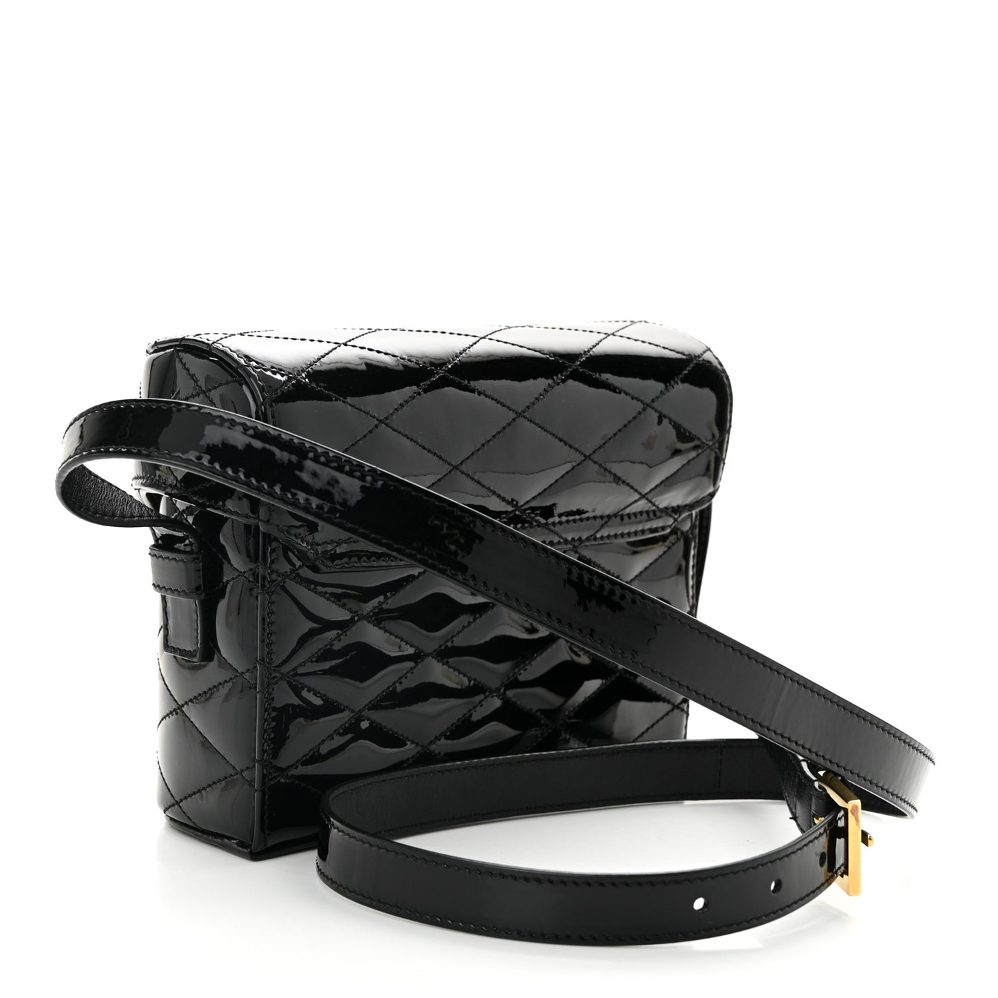 Patent Matelasse Monogram June Box Bag Black