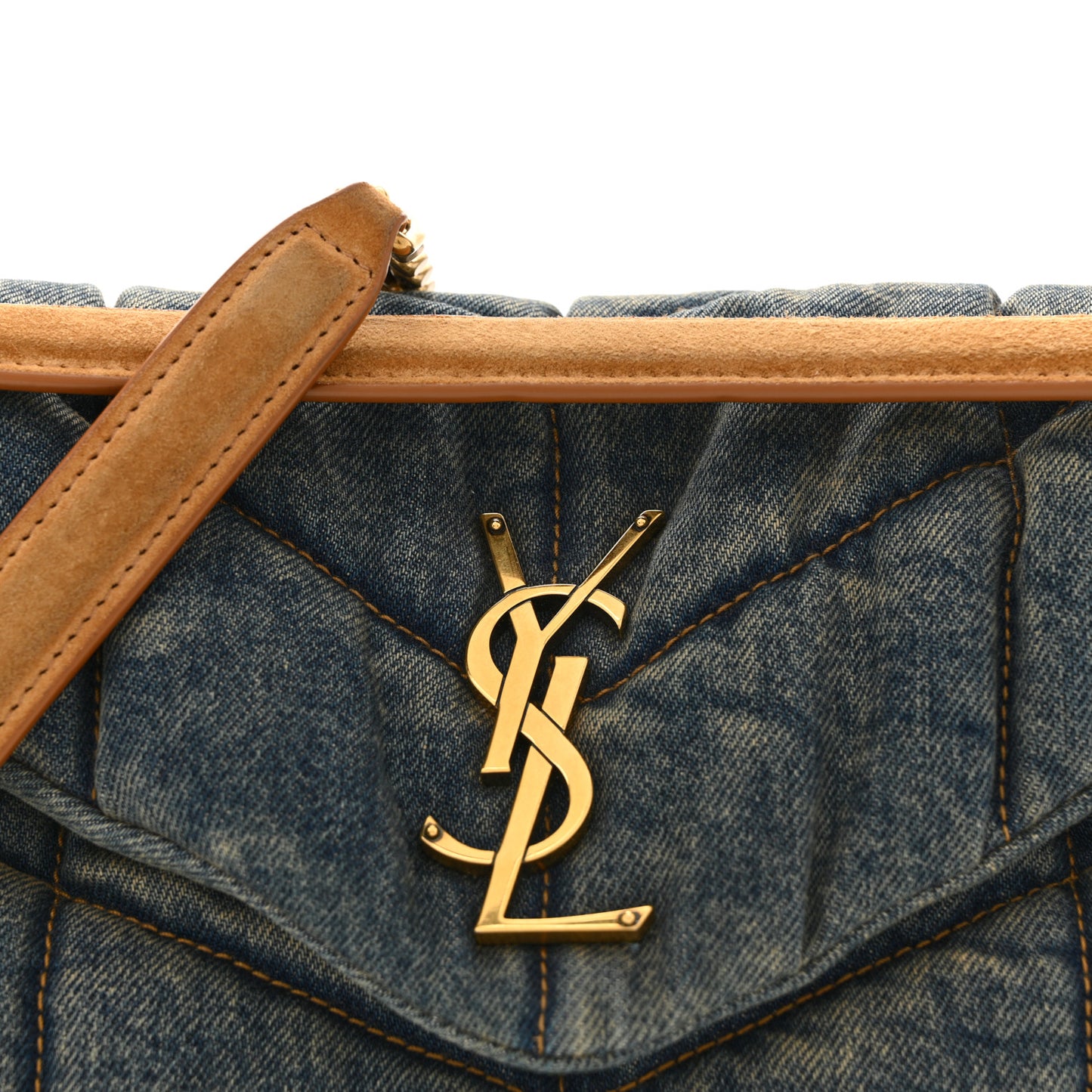 Denim Quilted Small Loulou Puffer Monogram Chain Satchel Blue Cinnamon
