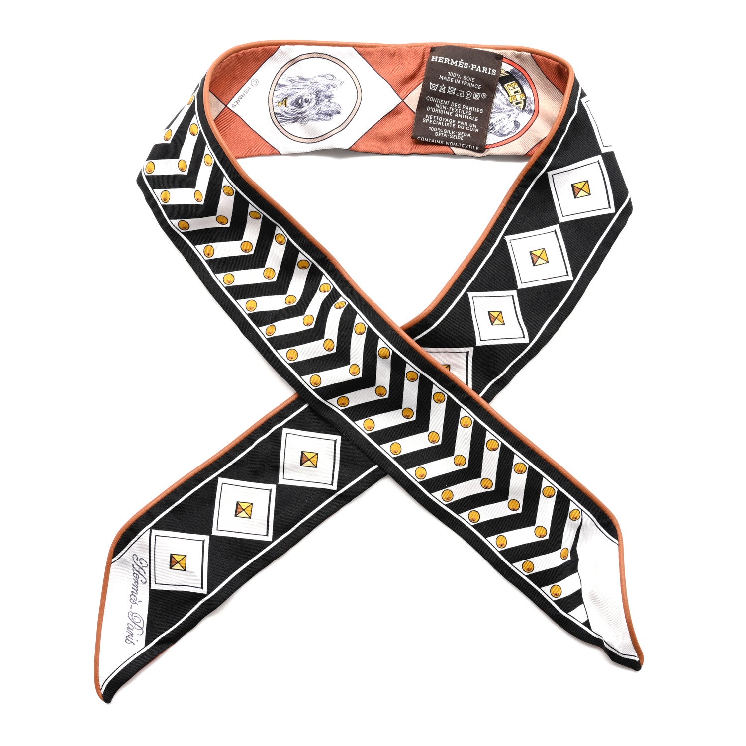 Hermes Silk Colliers et Chiens Twilly Black Caramel White 1 of 8