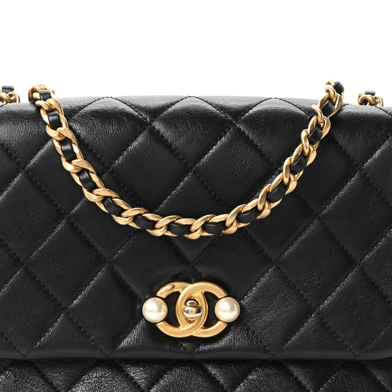 Chanel Glazed Calfskin Quilted Pearl Side Flap Black 8 of 10