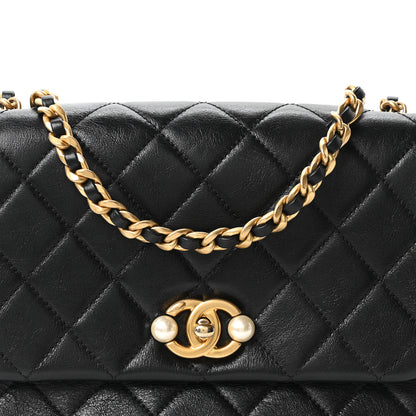 Chanel Glazed Calfskin Quilted Pearl Side Flap Black 8 of 10