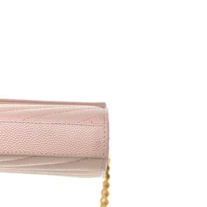 Saint Laurent Grain De Poudre Matelasse Chevron Monogram Chain Wallet Pale Blush 12 of 15