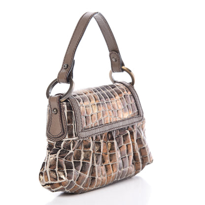 Fendi Metallic Canvas Crocodile Effect Mini Shoulder Bag Bronze 3 of 9