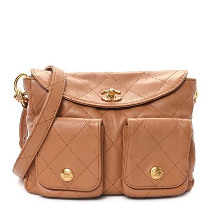Chanel Shiny Calfskin Quilted Small Supple Twins Hobo Bag Brown 1 of 11