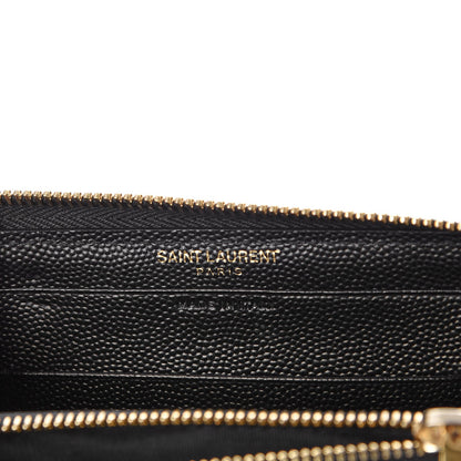 Saint Laurent Grain De Poudre Matelasse Chevron Monogram Zip Around Wallet Black 5 of 7