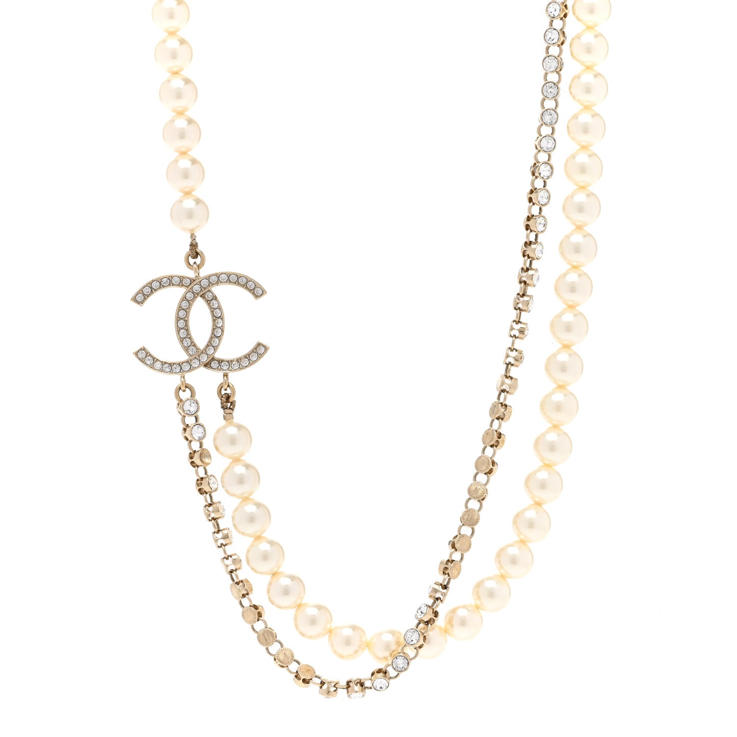Pearl Crystal Multi Strand CC Short Necklace Gold