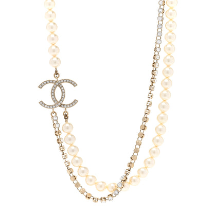 Chanel Pearl Crystal Multi Strand CC Short Necklace Gold 1 of 7