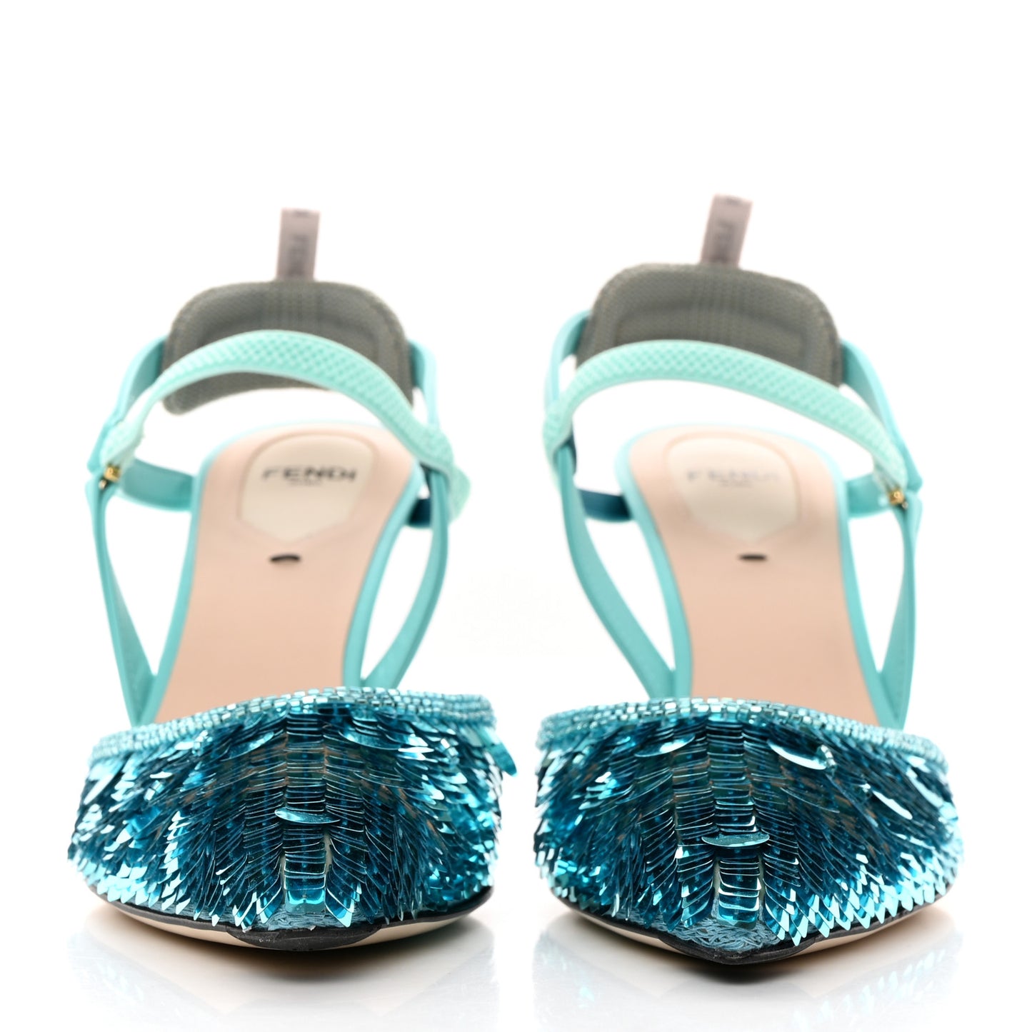 Organza Sequin Paillettes Colibri Lite 85mm Slingback Pumps 38.5 Nudo Blue Tiffany Blue