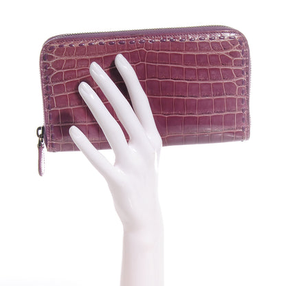 Bottega Veneta Shiny Crocodile Fume Zip Around Wallet Corot 2 of 9