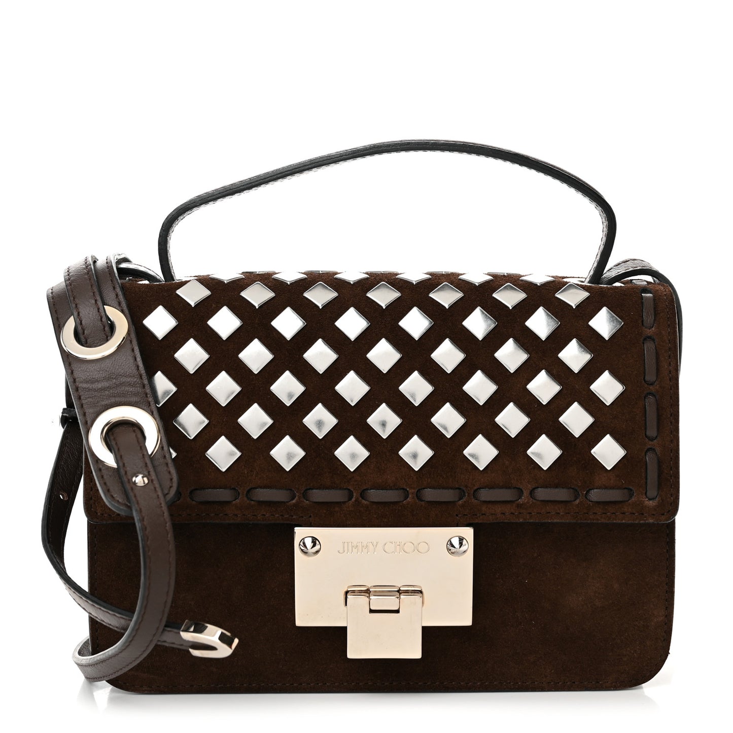Suede Studded Mini Rebel Crossbody Brown