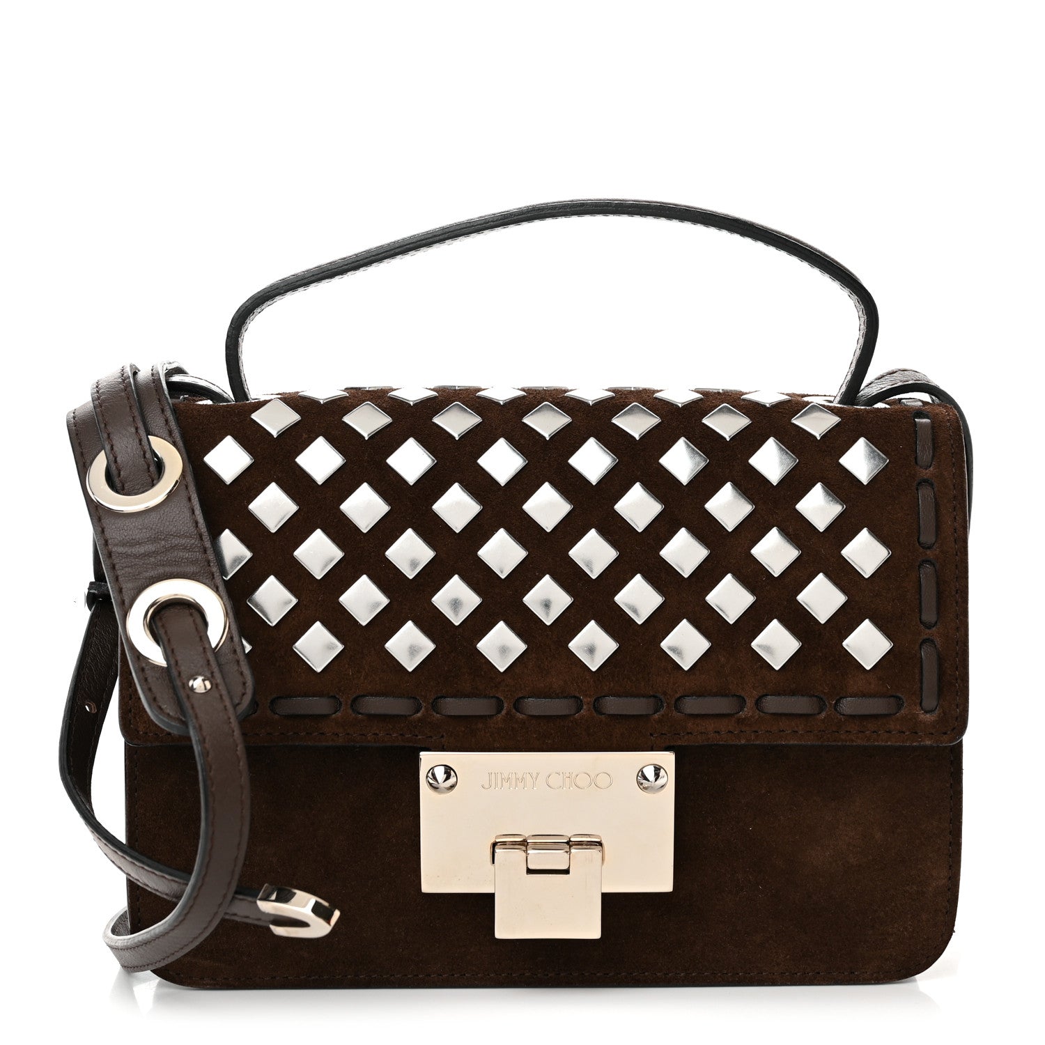Jimmy Choo Suede Studded Mini Rebel Crossbody Brown 1 of 11