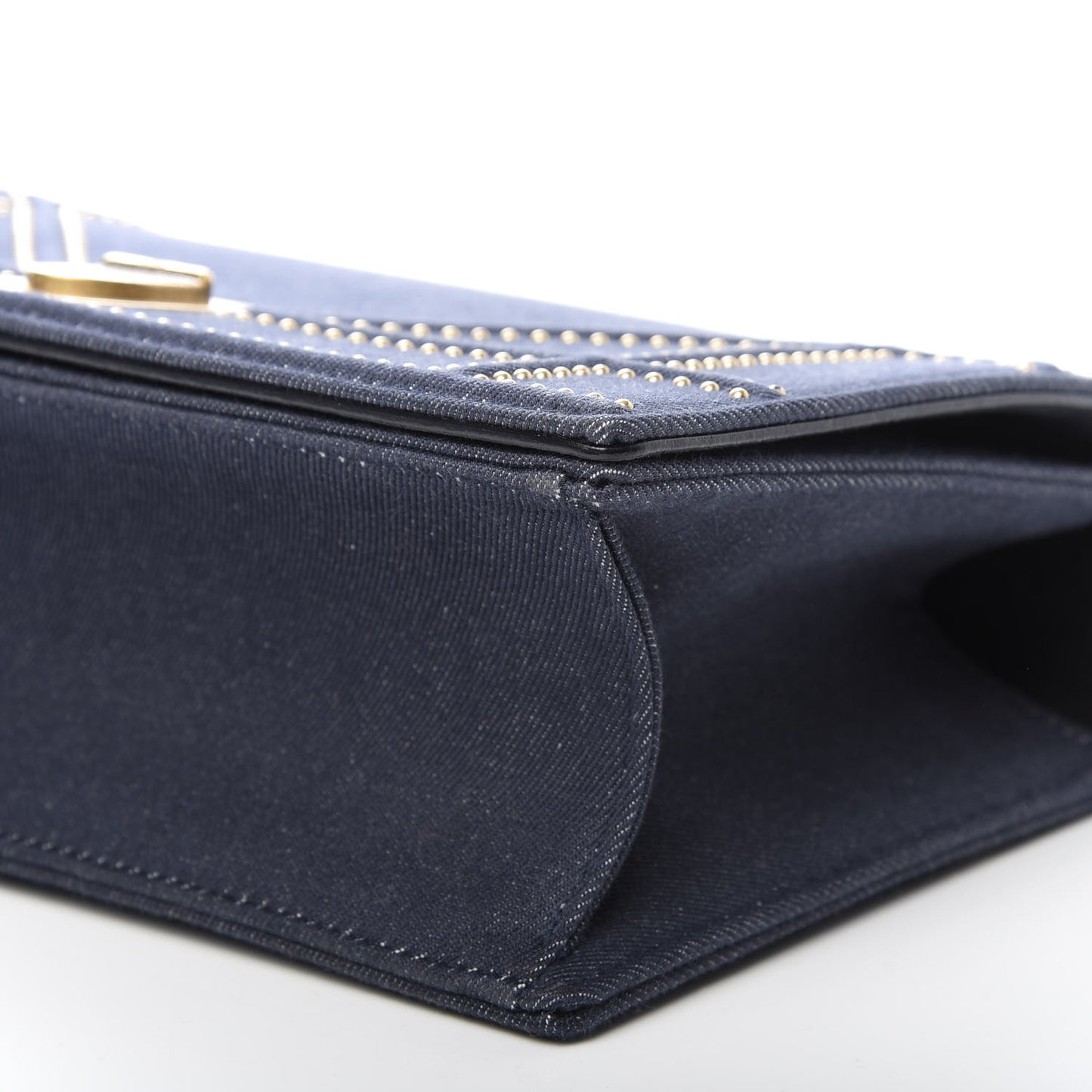 Denim Studded Medium Diorama Flap Bag Blue