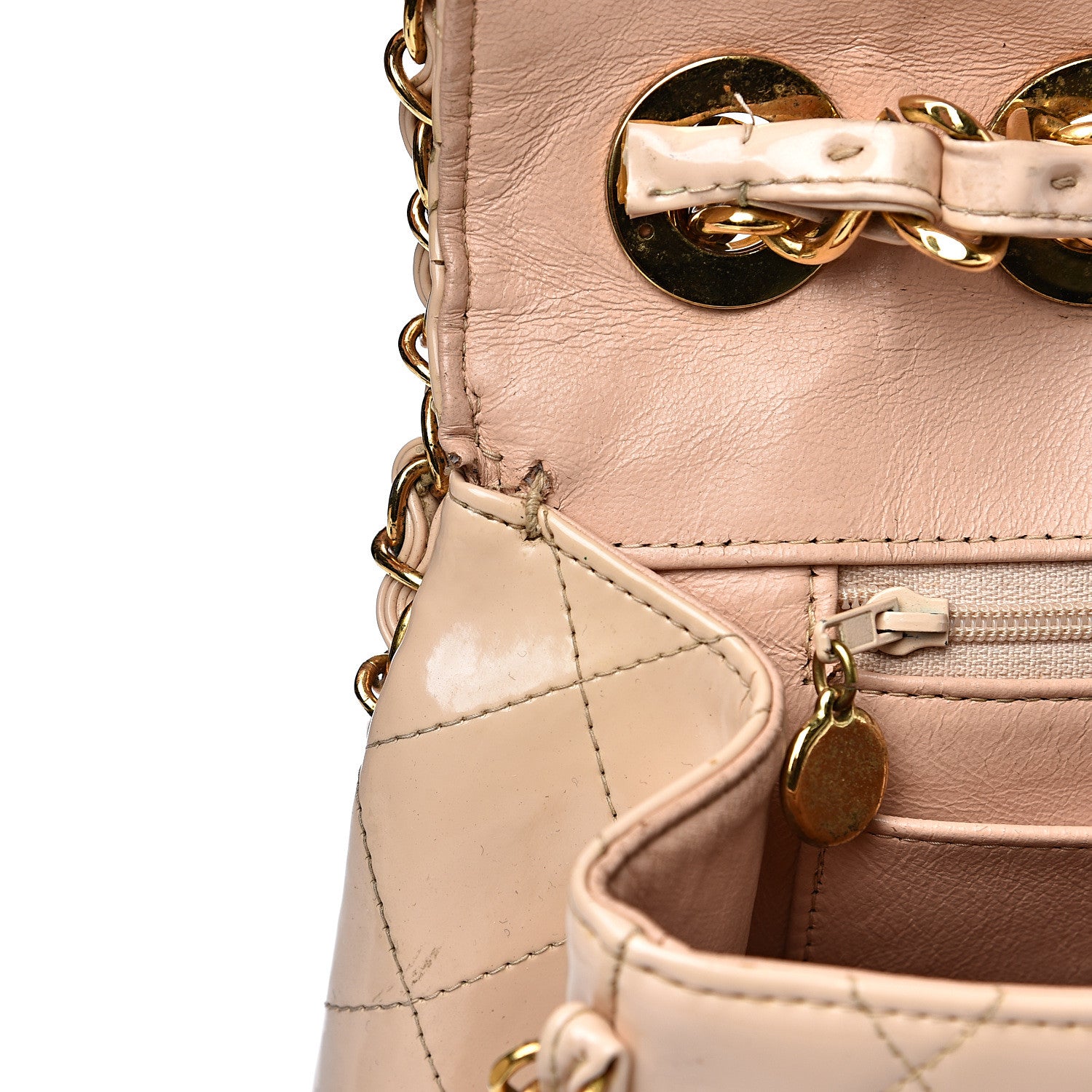 Chanel Patent Quilted Jumbo XL Chain Around Flap Beige 16 of 19