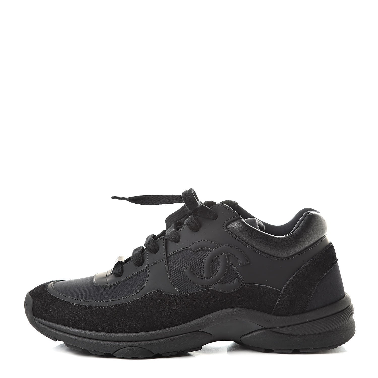 Chanel Toile Suede Calfskin CC Sneakers 36.5 Black 1 of 7
