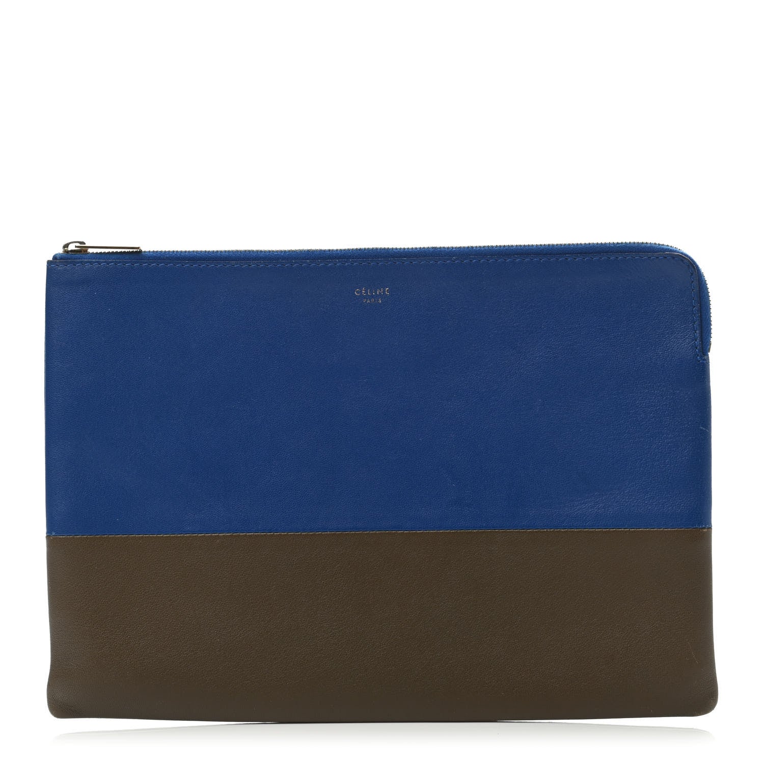 Celine Lambskin Bi-Color Solo Clutch Pouch Royal Blue Brown 1 of 4