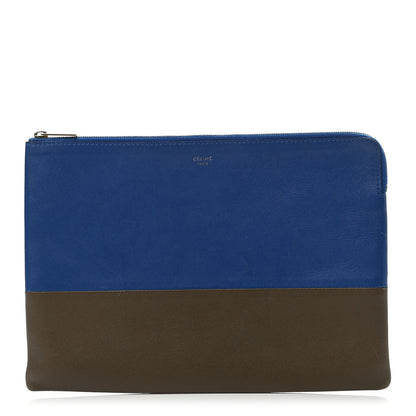 Celine Lambskin Bi-Color Solo Clutch Pouch Royal Blue Brown 1 of 4