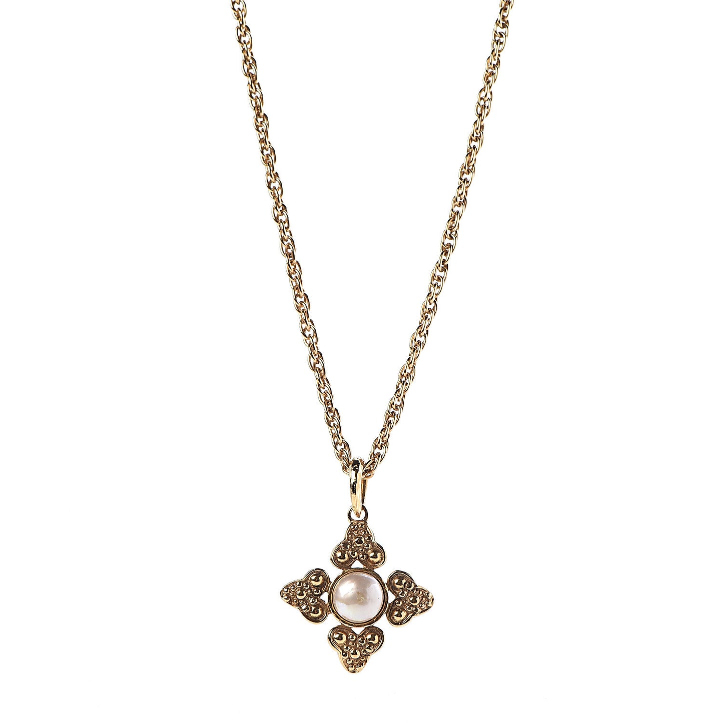Pearl Chain Pendant Short Necklace Gold