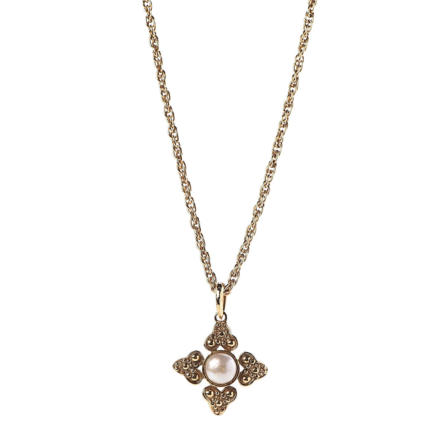 Chanel Pearl Chain Pendant Short Necklace Gold 1 of 6